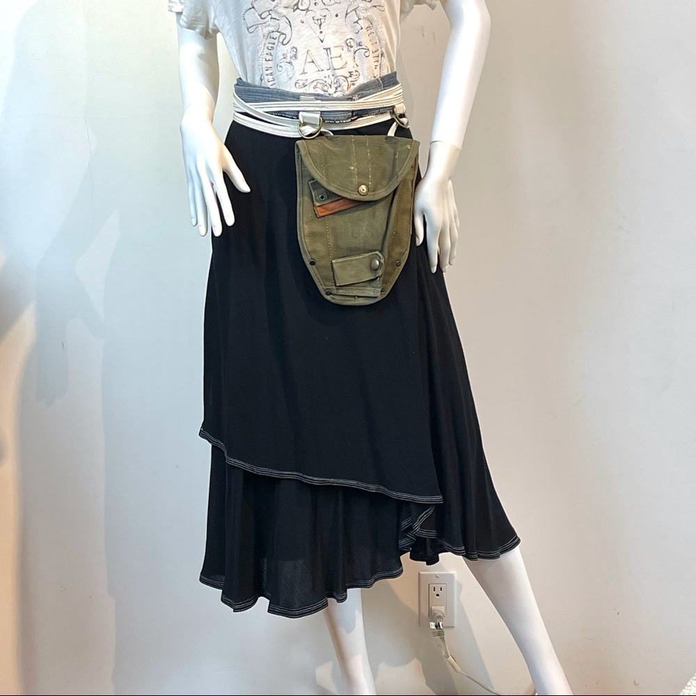 BOHO Black midi wrap skirt optional army bag purse